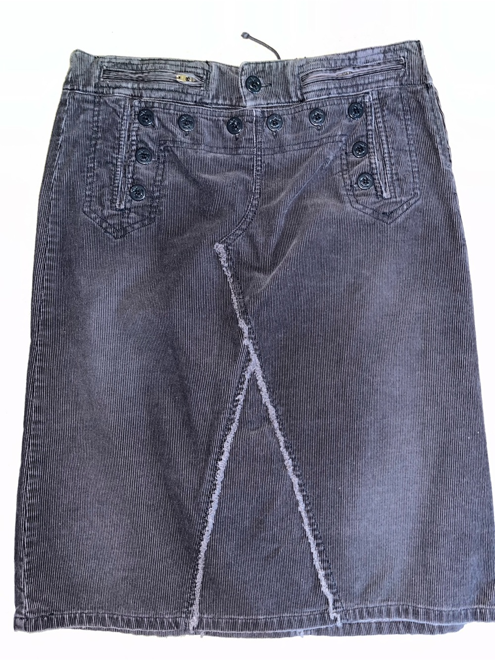 American Eagle Outfitters Charcoal Gray Corduroy Midi Skirt with Button Waist